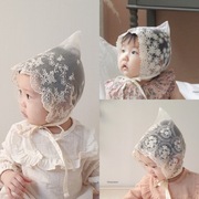 婴儿公主帽夏季蕾丝绣花胎帽薄款韩国女宝宝，新生儿满月百天公主帽