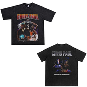NBA篮球美式克里斯保罗夏季复古印花宽松版运动水洗做旧短袖T恤