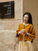 新中式国风改良汉服唐装，夏季今年流行时尚，黄色外套连衣裙套装