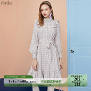 Artka阿卡2024早春设计感小众法式连衣裙女宽松格子衬衫裙裙子