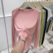 粉色面膜长袖t恤女宽松套头，圆领薄款空调，天丝防晒衣罩衫冰丝上衣