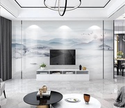 新中式壁布3d电视背景墙壁纸，水墨山水画影视墙布客厅装饰墙纸壁画