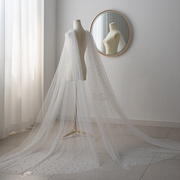 新娘披肩纱一对网纱珍珠装饰金属，扣固定莎娅2米长婚纱礼服配件