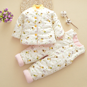 婴儿手工棉花棉衣套装0-3岁宝宝冬加厚保暖棉服男女童背带棉裤两