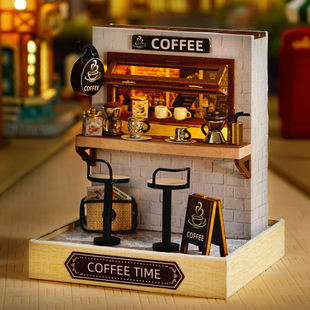 智趣屋diy小屋咖啡店拼装房子，店铺木质模型，建筑玩具创意生日礼物