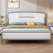 现代简约实木床白色双人床1.5m双拼色主卧婚床一米八高箱储物大床