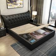 黑色皮床1.8米简约现代主卧室高端大气科技布双人大床1.5白色婚床