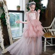 儿童晚礼服公主裙小主持人女童蛋糕，裙女孩模特走秀粉色演出服洋气