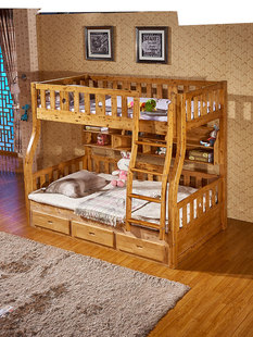 全实木柏木挂梯子母，床带高箱大储物儿童单人床高低，床卧室组合家具
