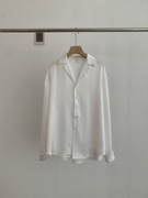 韩系风女装2024春季纯色翻领开衫压花宽松中长款长袖白色衬衫