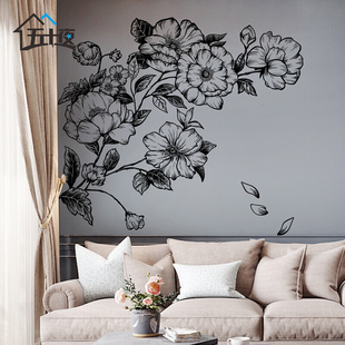 素描客厅自沙发壁纸背景床头花朵贴纸壁画粘装饰贴画墙上卧室墙贴