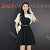 2023韩版假两件短袖高腰卫，衣裙夏季薄款网红连衣裙女