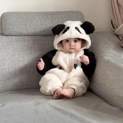 熊猫装婴儿爬爬服秋冬2023男女宝宝连体衣，婴幼儿加厚保暖哈衣