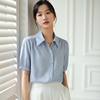白领哥弟新蓝色真丝衬衫女短袖2025夏季款新款职业正装桑蚕丝上衣