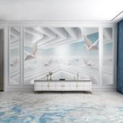 8d现代简约电视背景墙纸客厅，沙发无缝墙布，千纸鹤空间延伸壁纸壁画