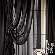 客厅窗帘遮光卧室蕾丝纱布一体纯色黑色窗纱麻纱遮光窗帘
