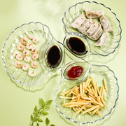 饺子盘子带醋碟家用玻璃，水饺盘高颜值专用分格贝壳菜盘创意水果盘
