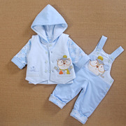 3一6个月12婴儿夹棉衣服，男宝宝装7背带裤0春秋冬款分体三件套装季