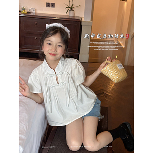 咸蛋小虾米夏装女童改良新中式衬衫儿童白色T恤娃娃衫中国风上衣