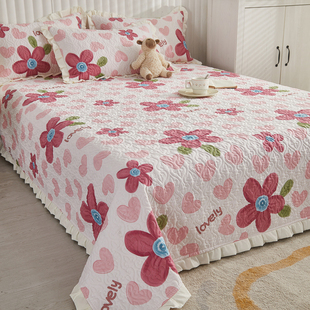 纯棉夹棉床盖床垫全棉加厚简约花卉，床护垫榻榻米床单床褥三件套