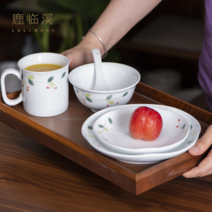 景德镇陶瓷餐具套装釉下彩手绘米饭碗新中式田园风家用面碗菜盘子