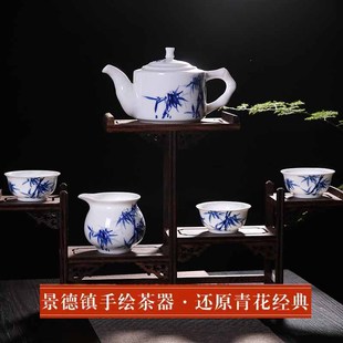 景德镇手绘青花瓷功夫茶具，套装复古家用高档陶瓷茶壶盖碗茶杯礼盒