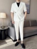 休闲中袖西装男垂感白色外套夏季卡扣西服英伦修身九分裤两件套潮