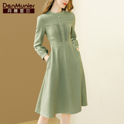 丹慕妮尔高端大牌绿色连衣裙，女高级感春秋，气质设计感收腰裙子