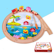 儿童40件木制轨道小火车，玩具3d钓鱼场景，拼装交通轨道小车3岁礼盒