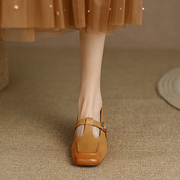 FIRST丨MEETING 法式复古粗跟单鞋浅口方头玛丽珍擦色中跟高跟鞋