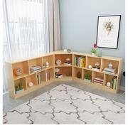 松木书架墙角实木，边角儿童置物架落地幼儿园，矮转角书柜简易置物架