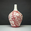 磁州窑陶瓷器高档中国红剔花喜鹊，登梅花瓶现代家饰工艺品摆件