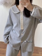 情侣韩系设计款蕾丝灰色，华夫格~纯棉，休闲开衫可外穿家居服套装