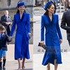 高端定制凯特王妃同款宝蓝色，青果领羊毛大衣，外套裙女修身显瘦优雅