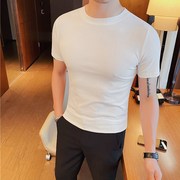夏季韩版修身男士短袖，t恤型男紧身薄款弹力，时尚纯色圆领打底衫潮