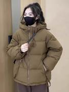 时尚轻薄羽绒服女士短款2023年秋冬季韩版连帽，宽松面包服棉袄