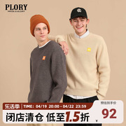 plory撞色秋冬情侣圆领，字母章贴宽松时尚针织衫毛衣