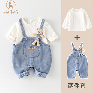宝宝春装套装0一3岁婴儿衣服春季纯棉长袖T恤背带裤连体衣两件套2