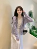 2024春季紫色镂空毛衣开衫，套装女设计感白色拼接连衣裙两件套
