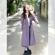 紫色风衣外套女秋冬季2023年小个子，中长款英伦风，西装呢子大衣