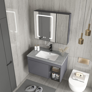 卫生间陶瓷洗手盆柜组合阳台太空铝卫浴柜一体式浴室柜洗漱台镜子