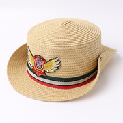 夏季儿童帽子绣花牛仔平顶帽男女，户外透气草帽