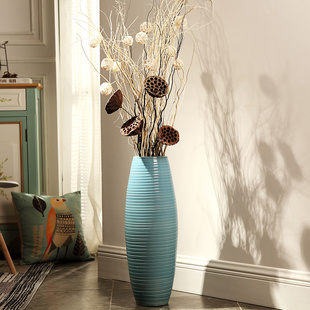 景德镇欧式陶瓷落地花瓶客厅美式插花大厅摆件干花大号仿真花花瓶