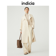 indicia羊毛毛呢大衣长，款双面呢外套，腰带2023冬季标记女装
