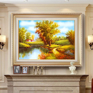 装饰画客厅沙发背景墙挂画欧式美式山水风景油画餐厅玄关壁画