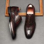 男士圆头布洛克雕花复古男鞋，英伦真皮商务正装皮鞋办公室鞋子