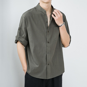 中国风男装棉麻短袖衬衫潮夏季休闲亚麻衬衣宽松立领男士寸衫薄款