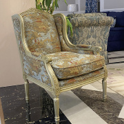 法式实木雕花沙发椅美式欧式装饰椅休闲椅客厅，书房新中式古典布艺