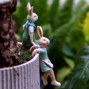 花盆装饰挂件兔子阳台布置动物，挂式树脂摆设园艺杂货创意挂盆摆件