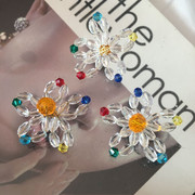 夏日撞色金属扭丝彩色水晶玻璃珠子串珠五瓣花朵耳环发箍饰品配件